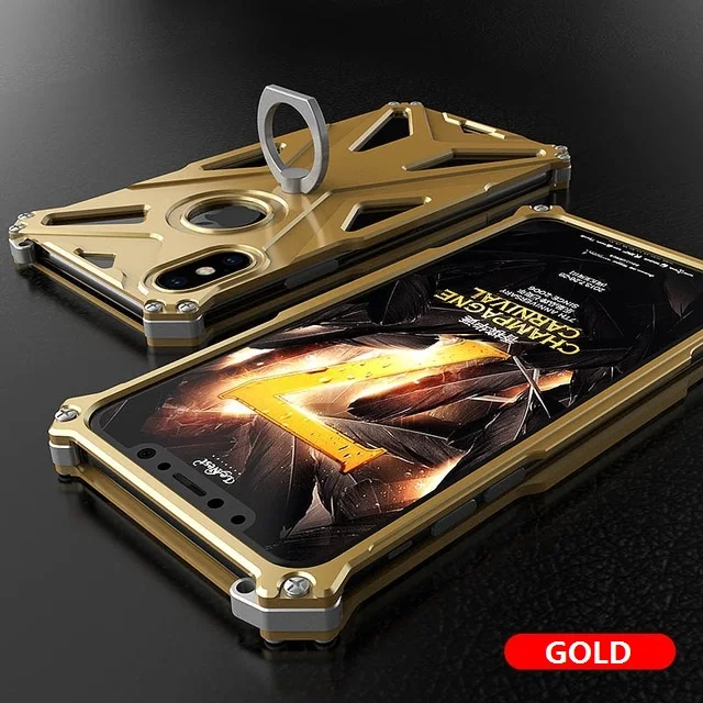 Gold KANENG Мода красочные противоударный границы для iPhone X Алюминий сплав металлический чехол для телефона с пальца кольцо для Apple iPhone X 5,8" - Цвет: Gold