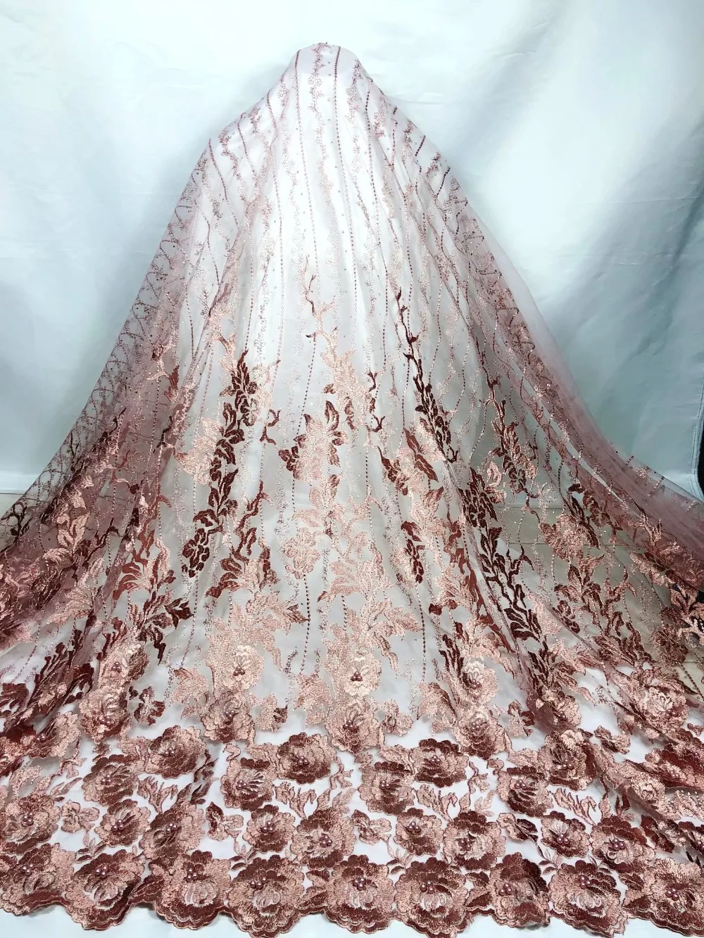 Очень красивые розовые бусины африканский тюль Французский кружево ткань для