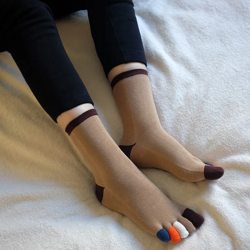 4 Pairs Full Cotton Coloured 5 Finger Socks Four Seasons Ladies Pure Novelty With Separate Toes | Женская одежда