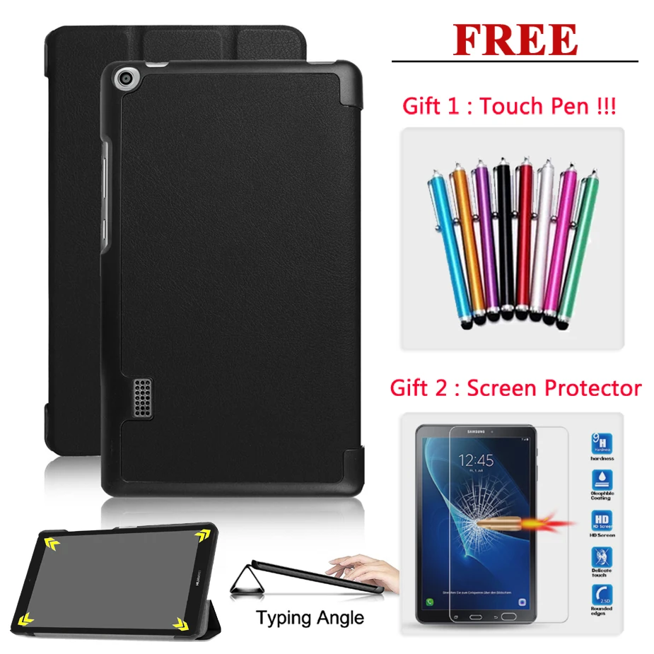 Бесплатная защита экрана стекло + чехол для huawei MediaPad T3 7 8 10/T5 10 кожаный Умный