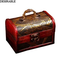 exquisite vintage floral pattern wooden storage box treasure chest secret jewelry souvenir collection organizer with handle 1pcs