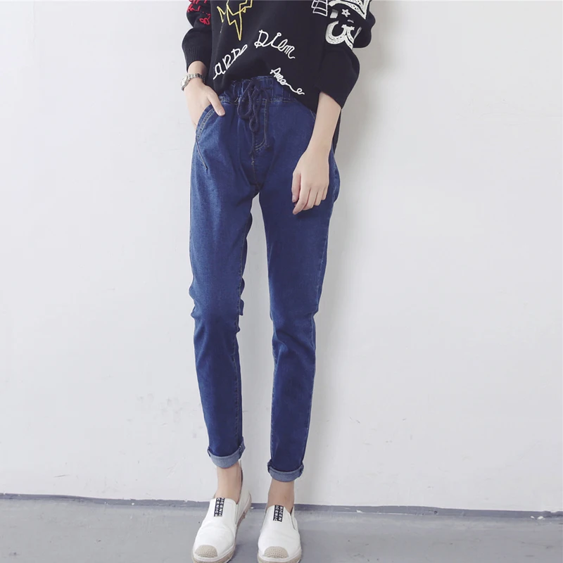 2016 Новых Осенью и Зимой Моды Реального Темперамент Drawstring Упругие Талии Джинсы