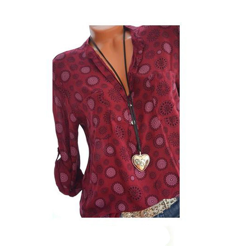 

Women Summer Autumn Casual V-neck Loose Chiffon Blouse Women Top Camisa Feminina Long Sleeve Ladies Print Blouses ShirtHC107