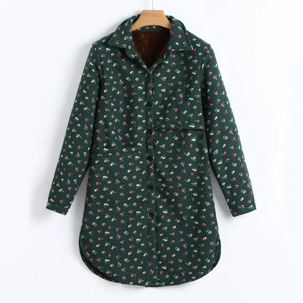 JAYCOSIN High Quality Women Cotton Linen Winter Warm Plus Velvet Coat Folk-Custom Green Print Outcoat Jacket | Женская одежда
