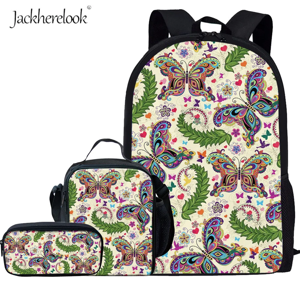 

Jackherelook Children School Backpacks Fashion 3 PCS/SET Butterfly Colorful Printing Schoolbag Shoulder Bags for Teenage Girls