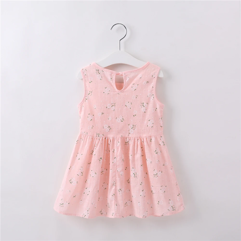 Girls Dress Pink Floral Sleeveless Round Neck Strapless Loose Printed Party Birthday Cute Princess Dresses Age 3~6 | Детская одежда и