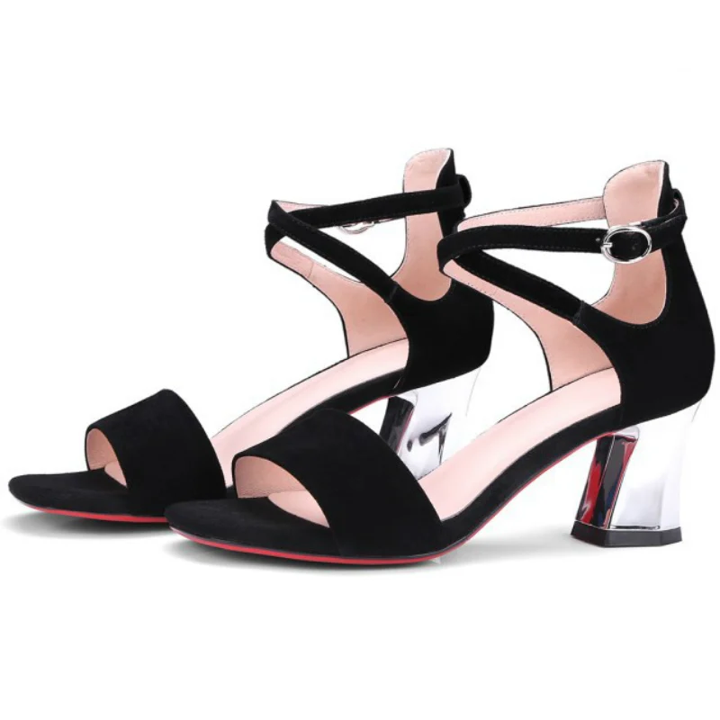 США 5-9 Размер 2017 Лето женщины натуральной овчины кожа толщиной высокие каблуки