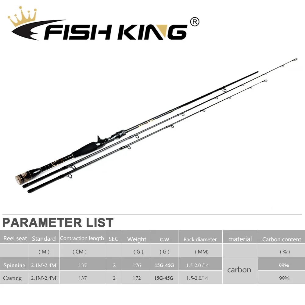 Карбоновая рыболовная удочка FISH KING 2 1 М 4 м наконечника секции вес приманки 15-45 г