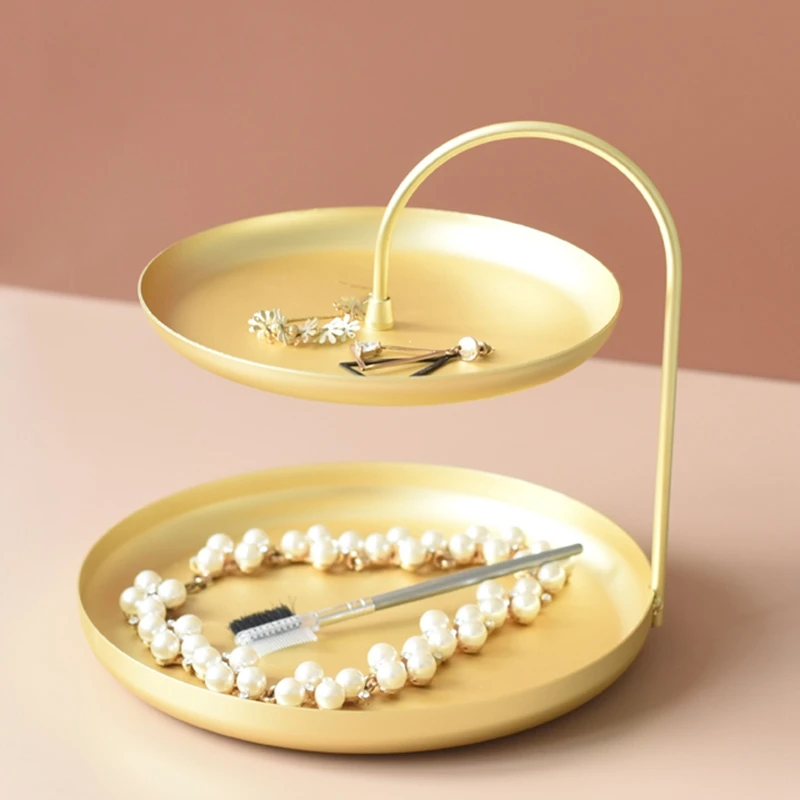 Two Tier Metal Storage Tray For Jewelry Necklace Bracelet Earring Hallway Key Holder Dressing Table Organizer | Дом и сад