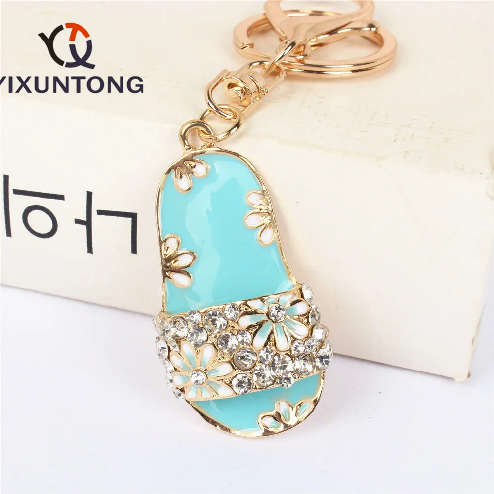 

Pink Flip-Flops Slipper Shoe Pendant Charm Rhinestone Crystal Purse Bag Keyring Key Chain Wedding Girl Lover Gift