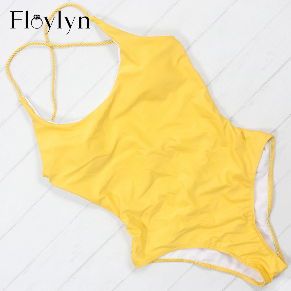 Купальник Floylyn женский сплошной желтый пикантный купальник с открытой спиной