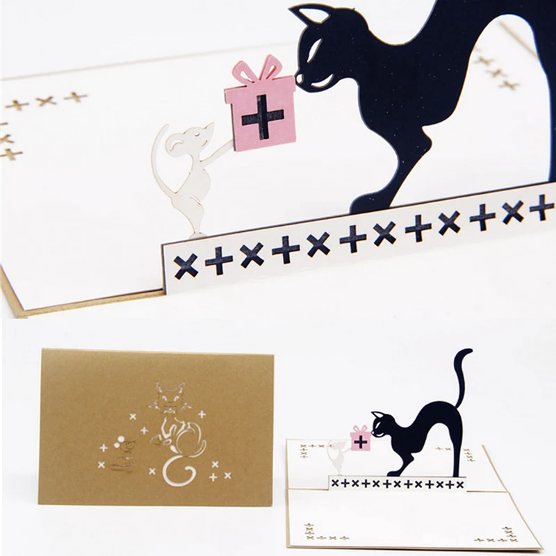 Всплывающие кошки и мыши животных день рождения 3D поздравительная открытка