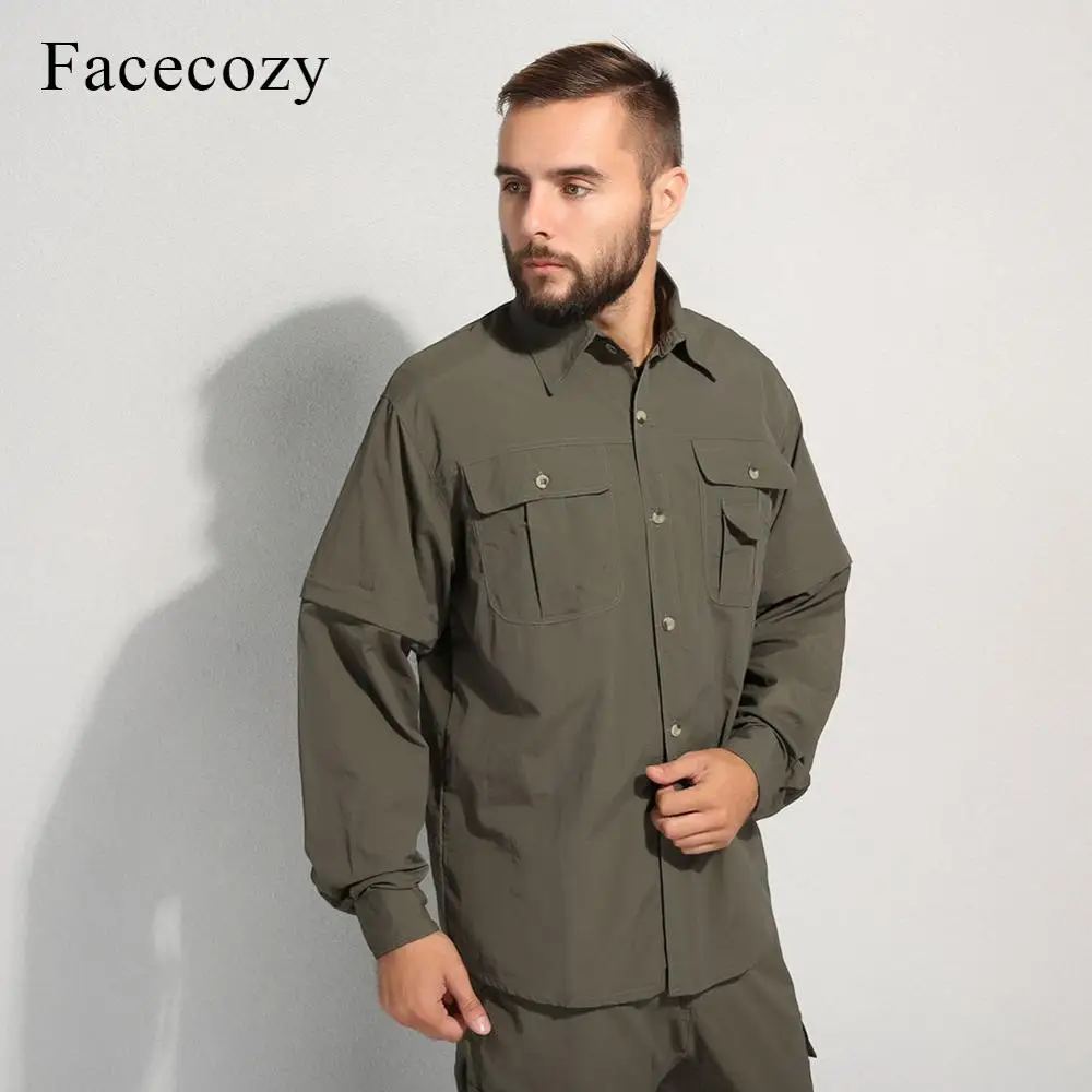 Facecozy мужские летние быстросохнущие походные рубашки, съемные альпинистские рубашки, дышащие топы для скалолазания, мужские спортивные рубашки для активного отдыха - Цвет: Army Green