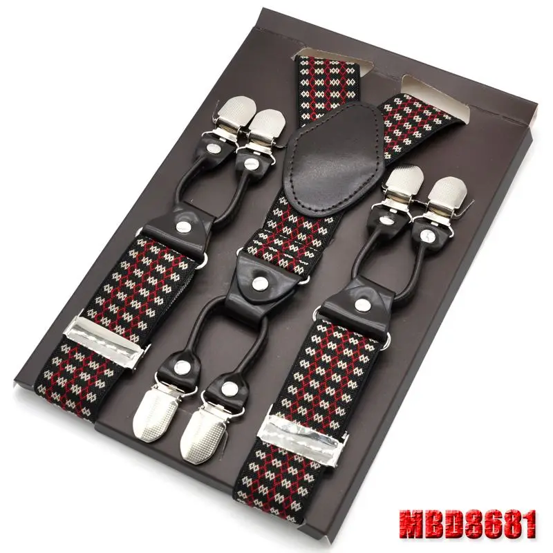 MBD8681 Мужские подтяжки кожаные повседневные ремни y-образной формы мужские брюки Suspensorio упругие зажимы-на Ceinture suspendue 3,5*120 см - Цвет: MBD8681
