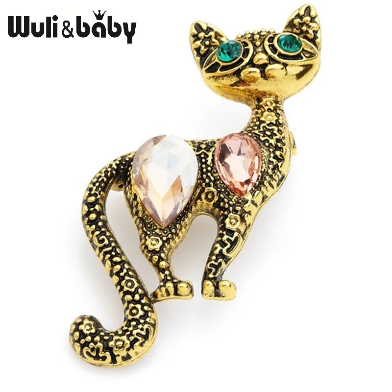 Wuli &amp baby винтажные золотые броши-кошки с кристаллами женская и Мужская брошь из