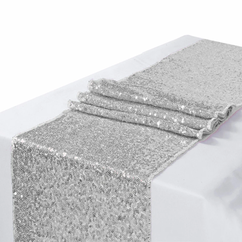10pcs Silver Sequin Table Runner Wedding Decoration Party Tablecloth Sparkly Events Decora (Silver-12x72in) | Дом и сад