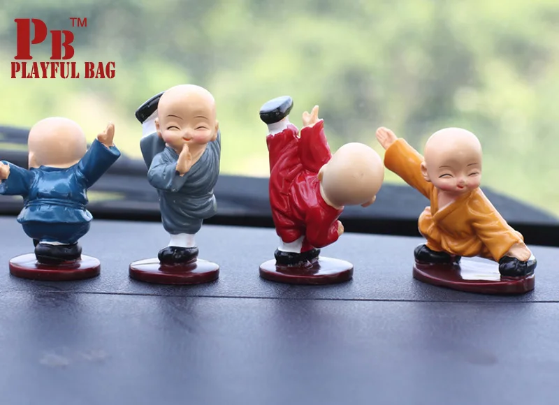 4pcs 4 шт. цвет одежда Китайский кунг-фу Шаолинь монах симпатичная игрушка мини фигурки смолы украшение автомобиля лучший подарок - Цвет: 4pcs