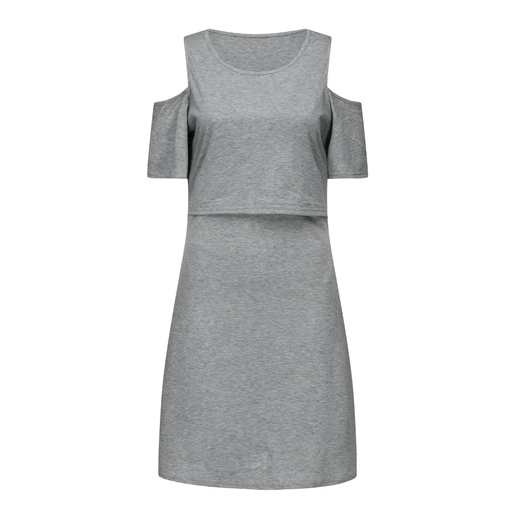 LONSANT платье для беременных женщин короткий рукав с открытыми плечами ночная рубашка для кормящих повседневное однотонное многослойное платье для беременных
