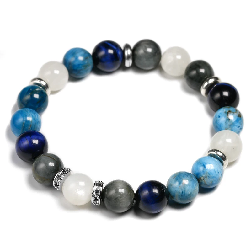 Натуральный 10 мм белый лунный камень с голубым тигровым глазом ястреба