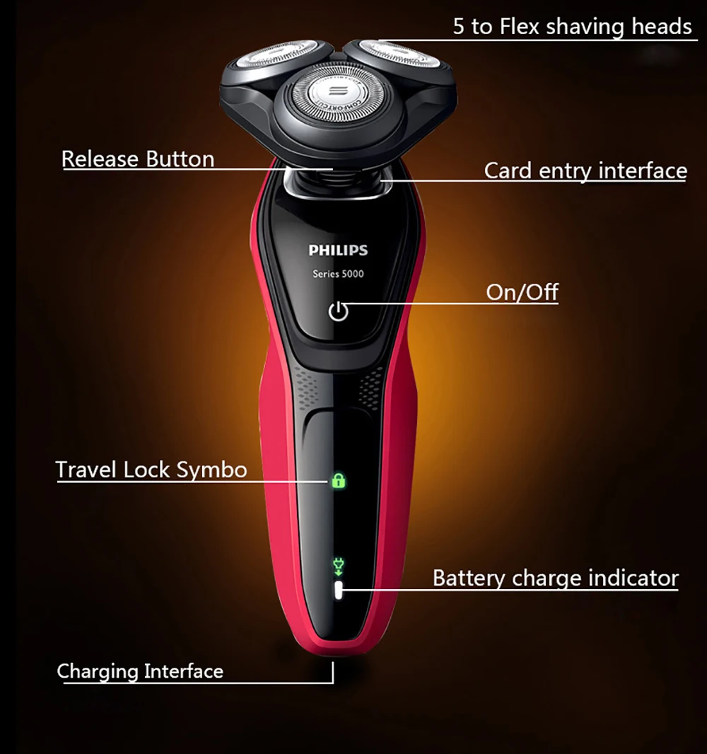 Philips перезаряжаемая электробритва S5095 1 час быстрая зарядка плавающие головки с светодиодный индикатором уход за лицом Мужская машина