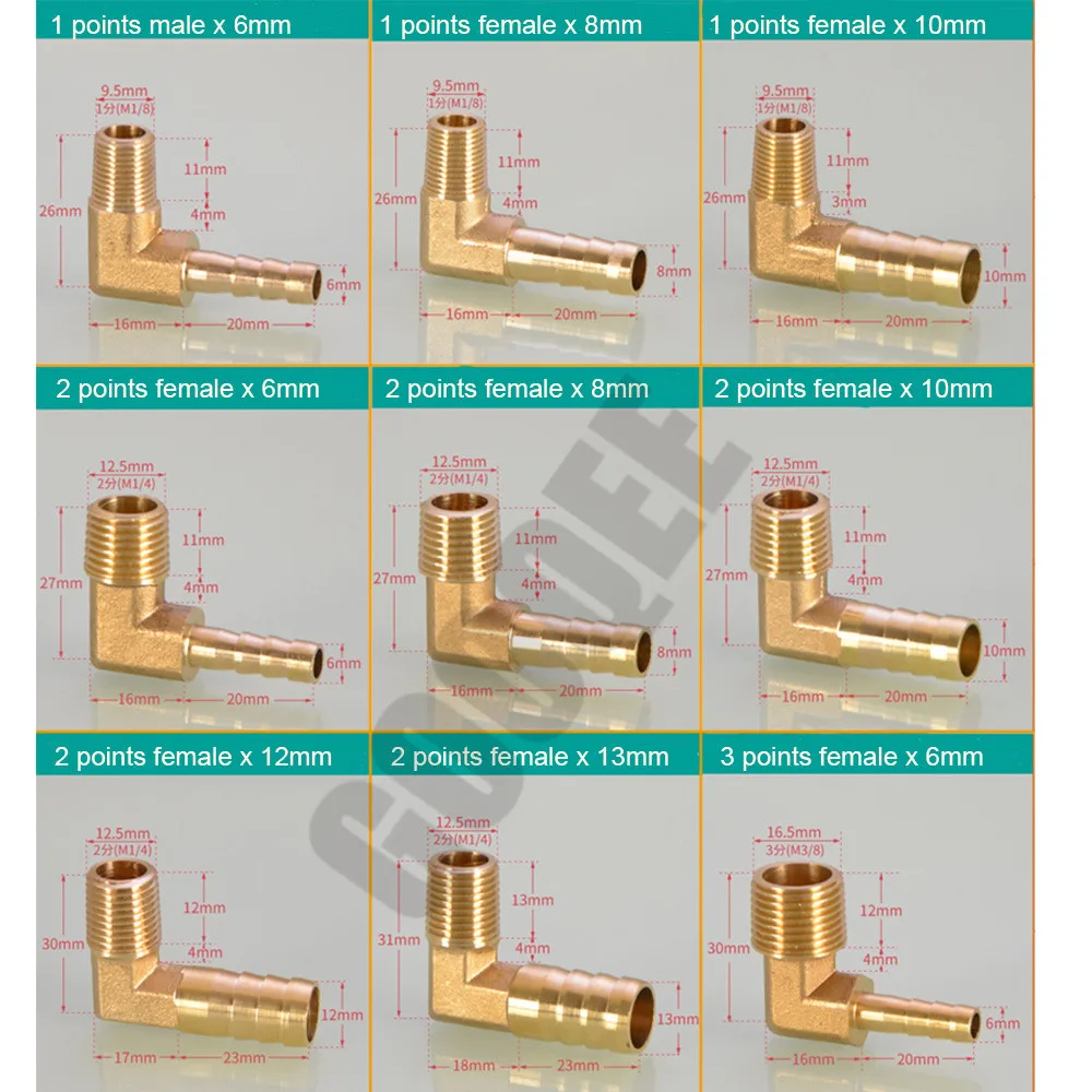 Brass Hose Barb Fitting Elbow 6mm 8mm 10mm 12mm 16mm 19mm to 1/4 1/8 1/2 3/8 Inch BSP Male Thread Barbed Coupling Connector Adapter (1pc) image 4