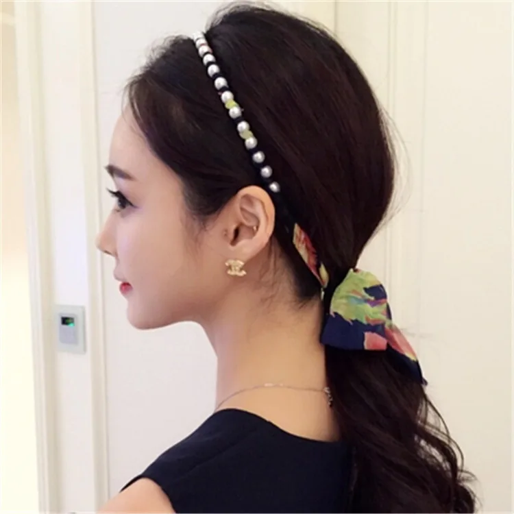 Женская шифоновая повязка на голову с жемчугом |