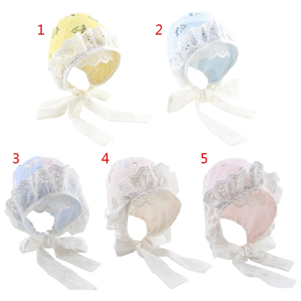 

Baby Hat Floral Print Adjustable Cap Strap Lace Princess Girls Newborn Infant Children Soft Blend Cotton Photography Summer 03KD
