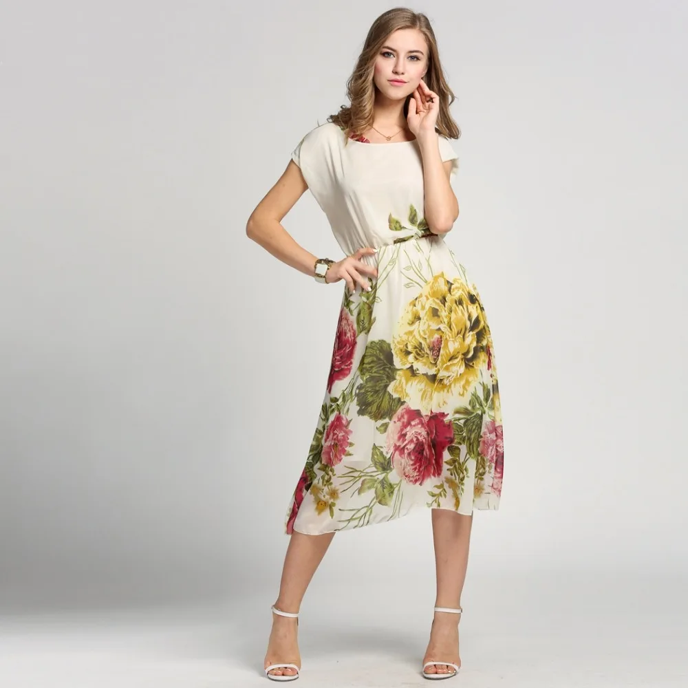 2016 Летняя Мода Шифон Винтаж Длинное Платье Женщины Элегантный Цветочный Boho