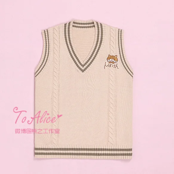 Шиба собака Doge Вышивка Милая школьная форма v-образным вырезом свитер японский JK длинный рукав кардиган/жилет без рукавов хлопковые топы
