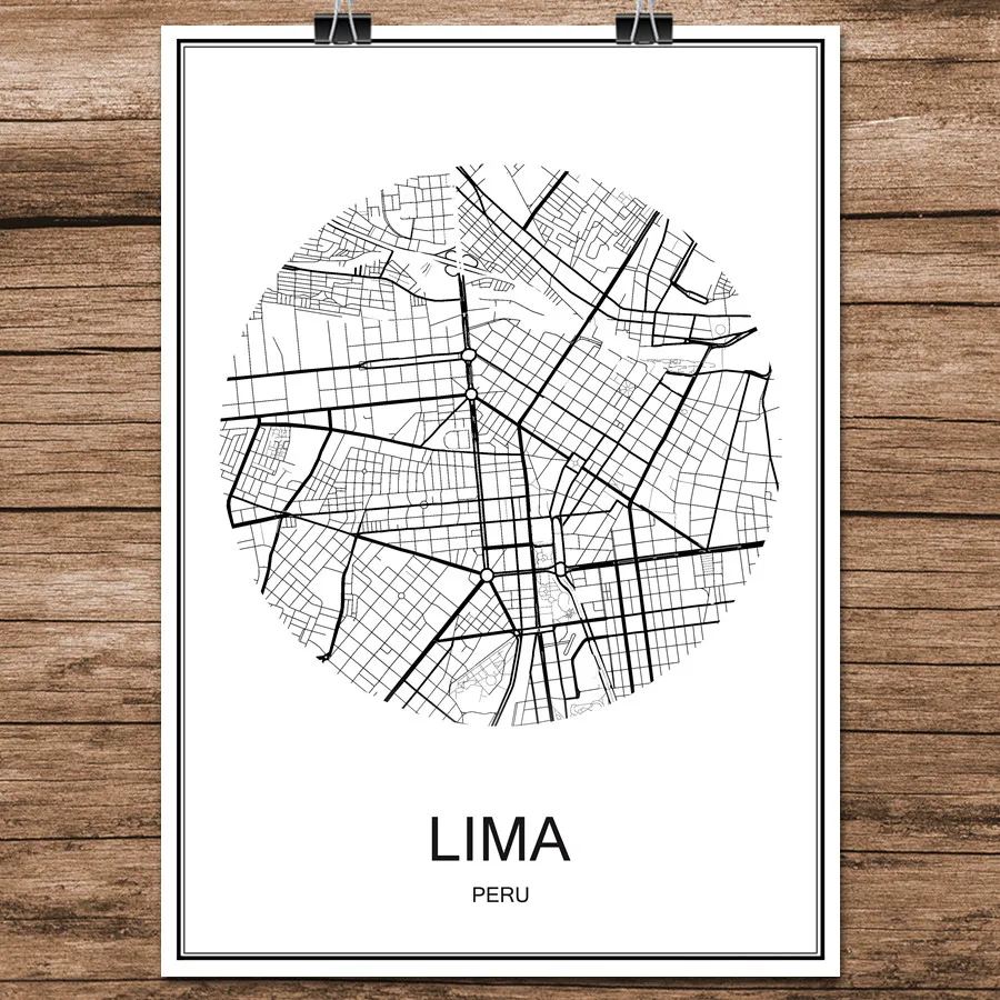 Абстрактная Карта Города мира улица Лас Лима Перу печатный плакат покрытая
