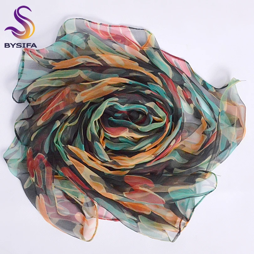 New Blue Orange Silk Scarf Printed 2016 Brand 100% Pure Scarves Wraps Spring Autumn Female Large Size Long |