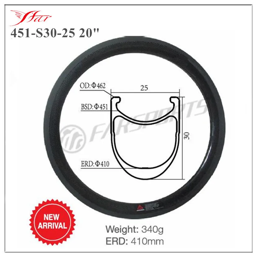 451-S30-25 Farsports 2" BSD 451 Скоба обода из углеродного сплава 30Cx25 внешний 20/24 H для 20 дюймов маленькое колесо велосипеда