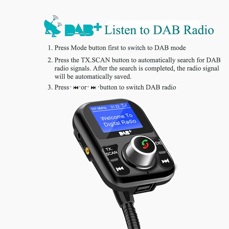 JaJaBor автомобильное DAB цифровое радио в автомобиле с fm-передатчиком Bluetooth Handsfree Kit цифровое аудио вещание поддержка воспроизведения папки