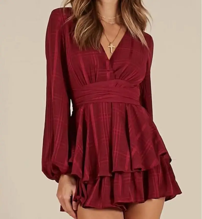 Bow Casual Women Playsuit Long Sleeve Ruffle Sexy White V Neck Beach Elegant Shorts Jumpsuit Rompers | Женская одежда