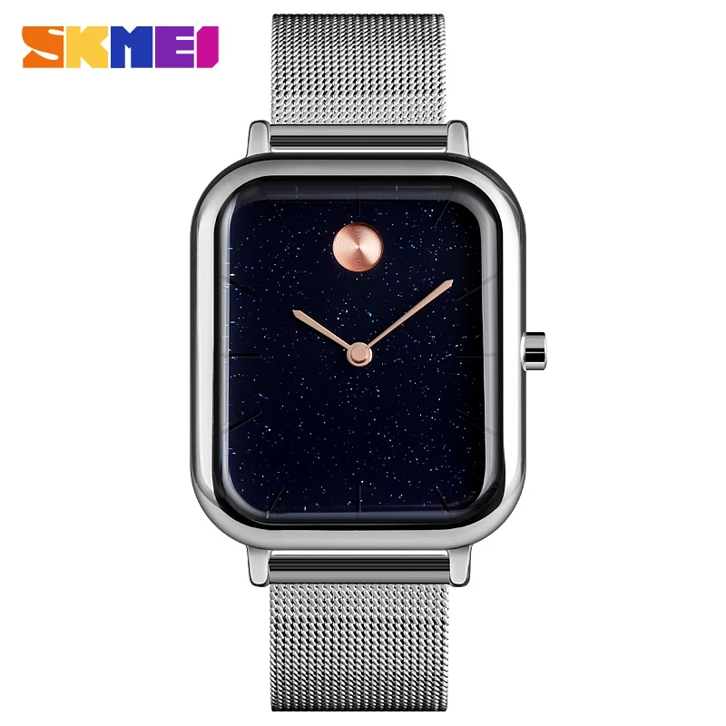 Silver Steel belt SKMEI Fashion Casual Watch Men Quartz Wristwatches 30M Waterproof Luxury Women Quartz Watches relogio masculino 9187 - Цвет: Silver Steel belt