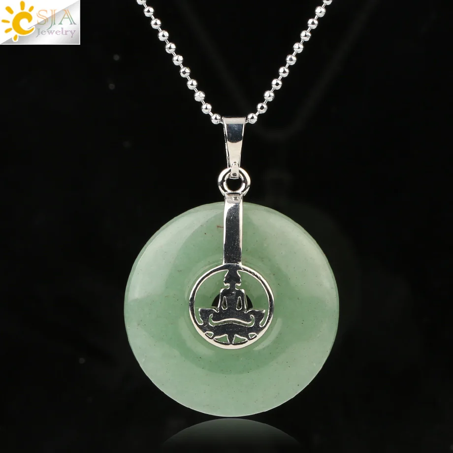 Aventurine Chain Csja Йога Лотос кулон для медитации натуральный фиолетовый розовый кристалл тигровый глаз круглые полые Рейки Чакра бусины для женщин и мужчин ожерелье G144 - Окраска металла: Aventurine Chain
