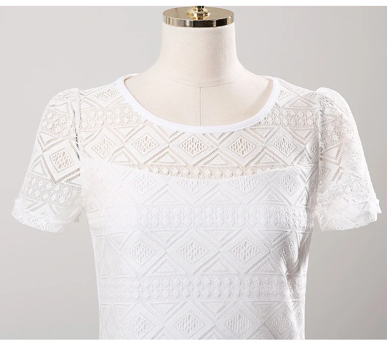 Большие размеры Лето 2017 рубашки с коротким рукавом кружевные топы женские Топы