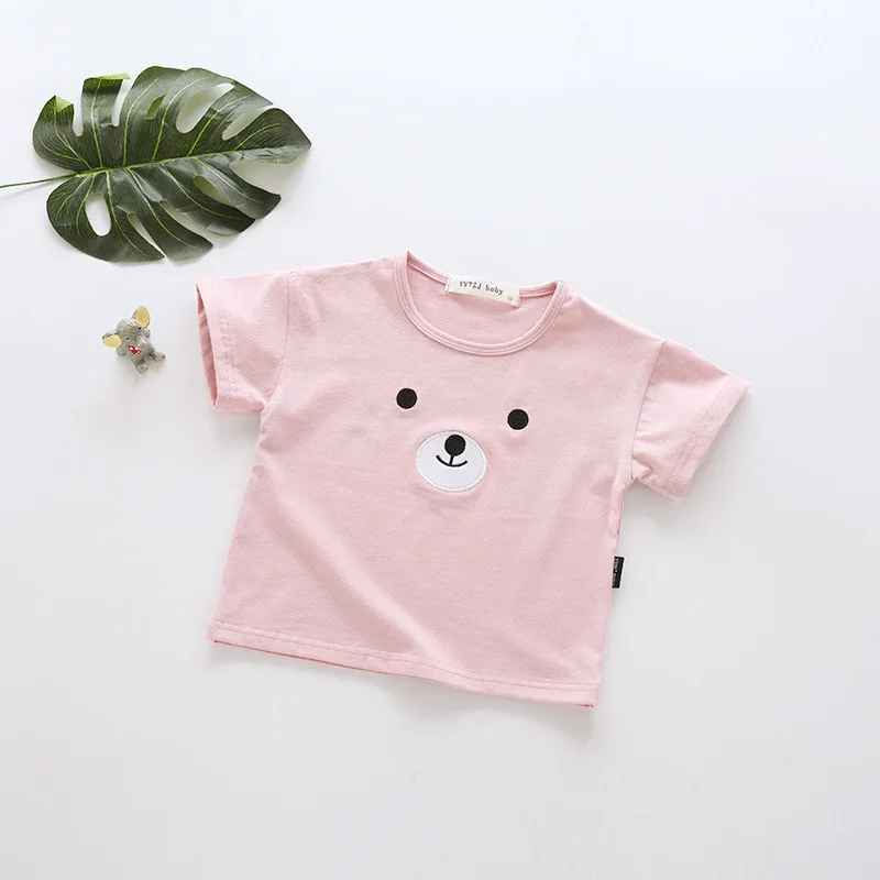 Pink Brown Футболка для мальчиков и девочек, детская футболка, детский топ для малышей, хлопковая футболка, лето, Повседневная футболка с короткими рукавами и v-образным вырезом, для детей от 12 месяцев до 9 лет - Цвет: Pink Brown
