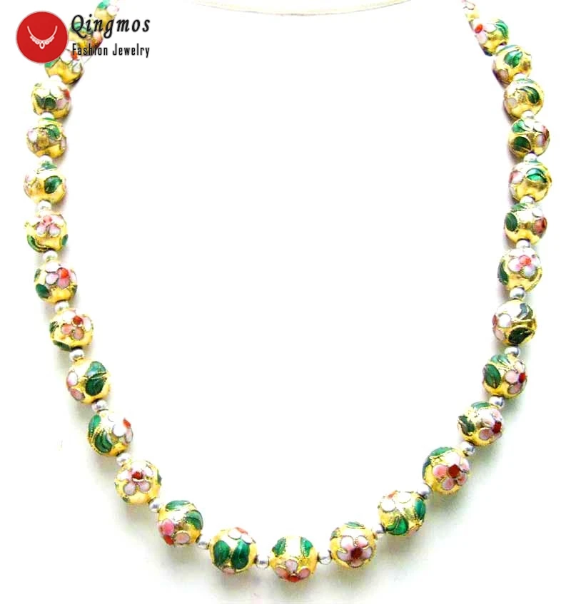 

Qingmos золото Cloisonne Чокеры ожерелье для женщин с 12 мм Золотой Круглый Cloisonne & белый цветок 20 "ожерелье ювелирные изделия-6065