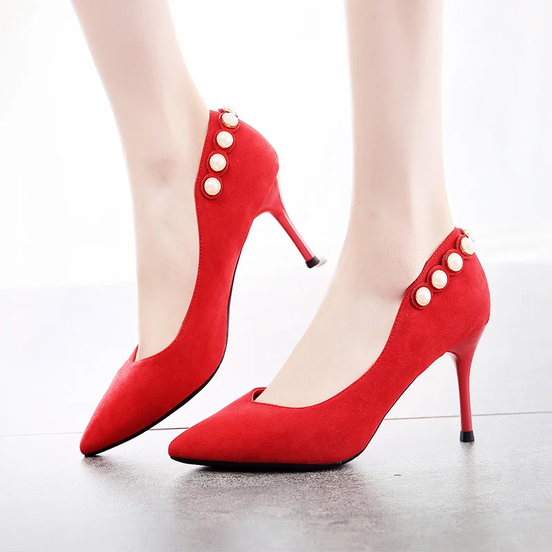 Красные свадебные туфли осень 2019 остроносые на тонких шпильках модель Ципао