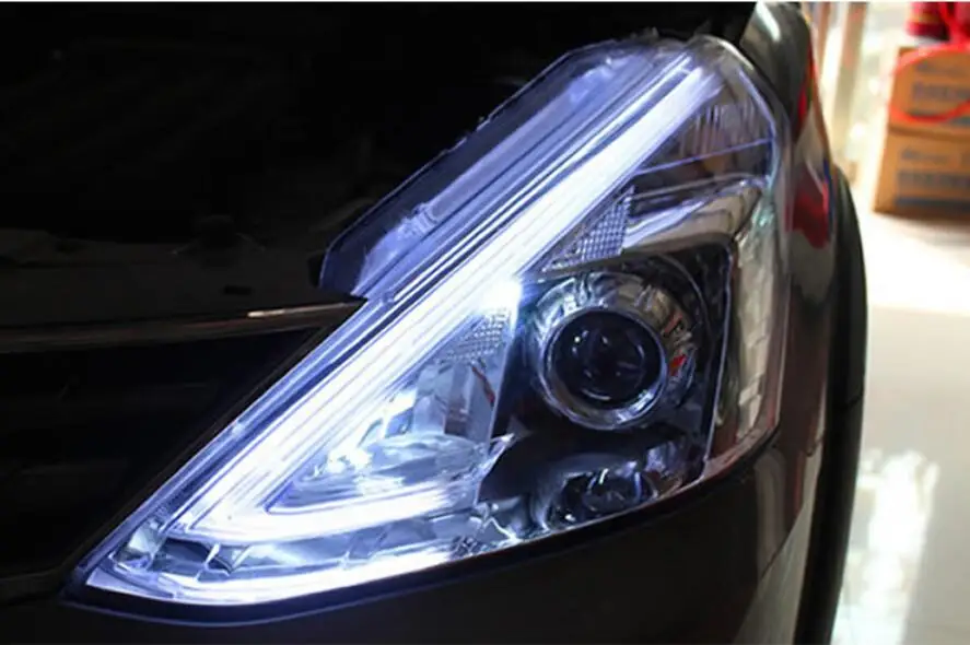 2pcscar Head light For Nissan Livina Headlights 2007~2012/2013~2018year Livina headlight Bi-Xenon Beam Fog light angel eyes Auto