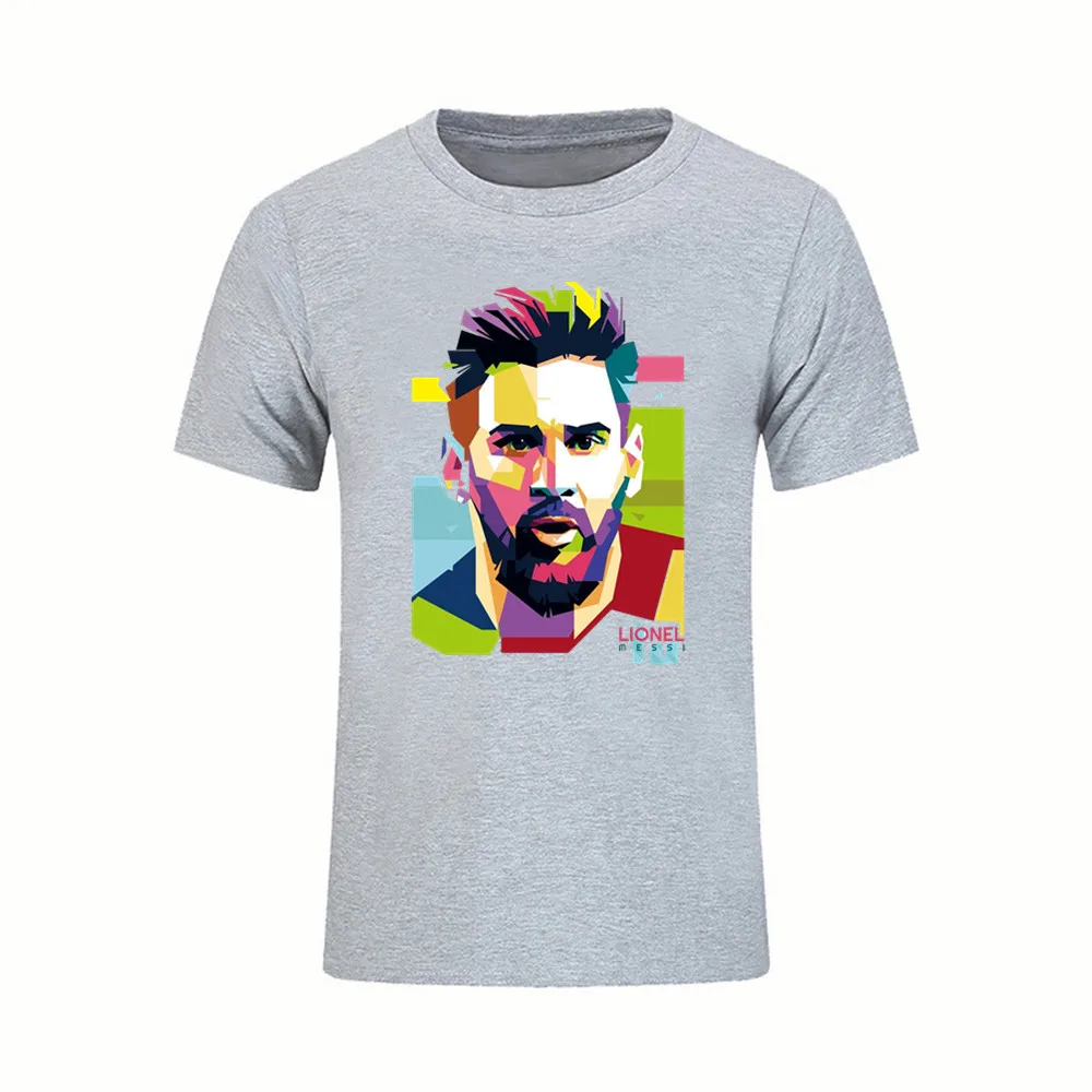 2018 название бренда Messi портретный принт Мужская футболка с коротким рукавом Futbol