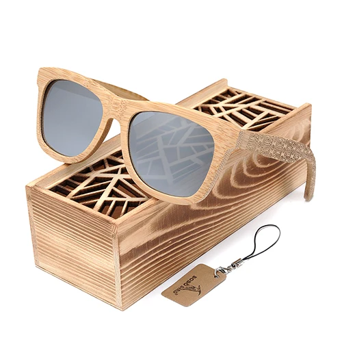 box1 BOBO BIRD Okulary Bamboo солнцезащитные очки для женщин с серебряными поляризованными линзами для мужчин очки узор выгравированы - Цвет линз: box1