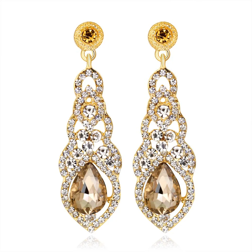 Style 9 Champagne TREAZY, прозрачный/Красный/Королевский синий кристалл, свадебные длинные висячие серьги для женщин, Серьги невесты, ювелирные изделия на выпускной, подарки для женщин - Окраска металла: Style 9 Champagne