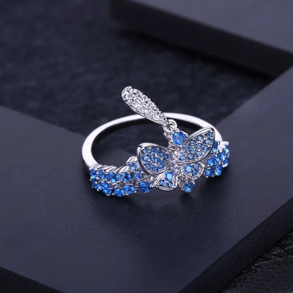 GEM'S BALLET Nano Swiss Blue Butterfly кольцо 925 пробы Серебряное винтажное романтическое обручальное кольцо для женщин хорошее ювелирное изделие