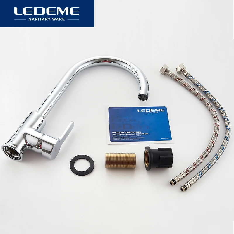LEDEME Смеситель для кухни высокий с гайкой латунь Цвет: хром L4003|Смесители кухни| |