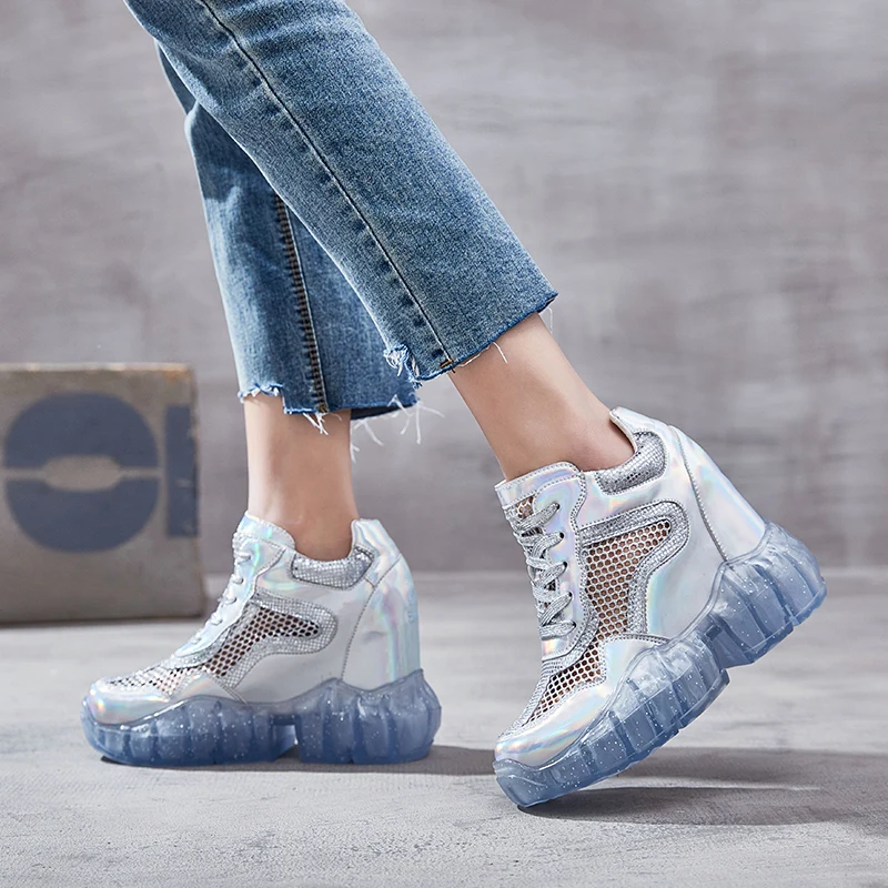 

SWYIVY Mesh Casual Shoes Woman Sneakers Platform 2019 New Autumn Breathable Wedges Shoes For Women Solid Ladies Shoe High Heel