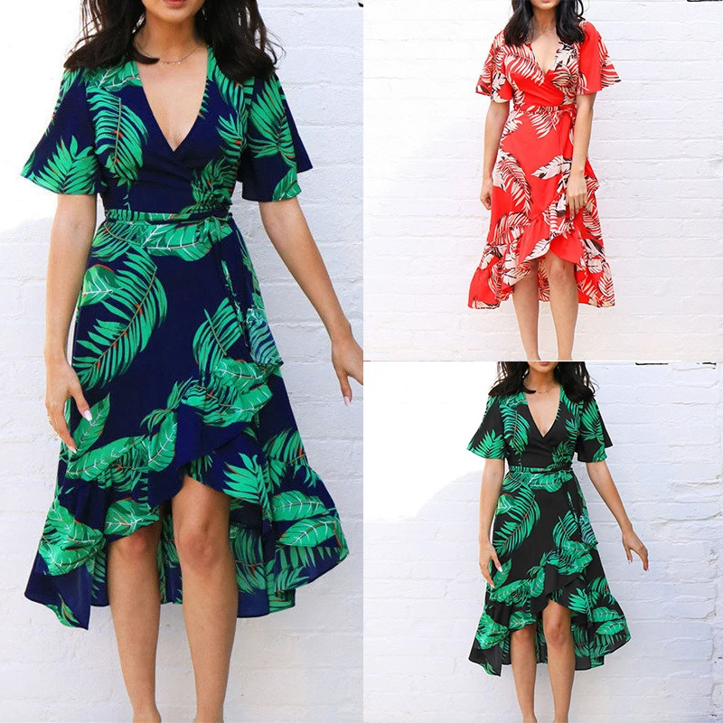 Новое поступление 2020 шифоновое летнее платье RANLEGE в стиле бохо с V образным