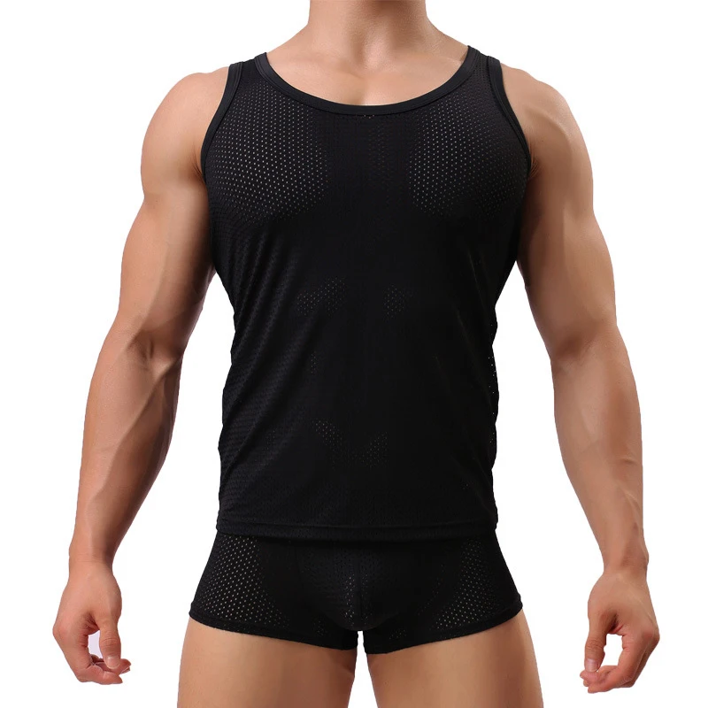 Майка мужская сетчатая с круглым вырезом Воздухопроницаемая майка без рукавов