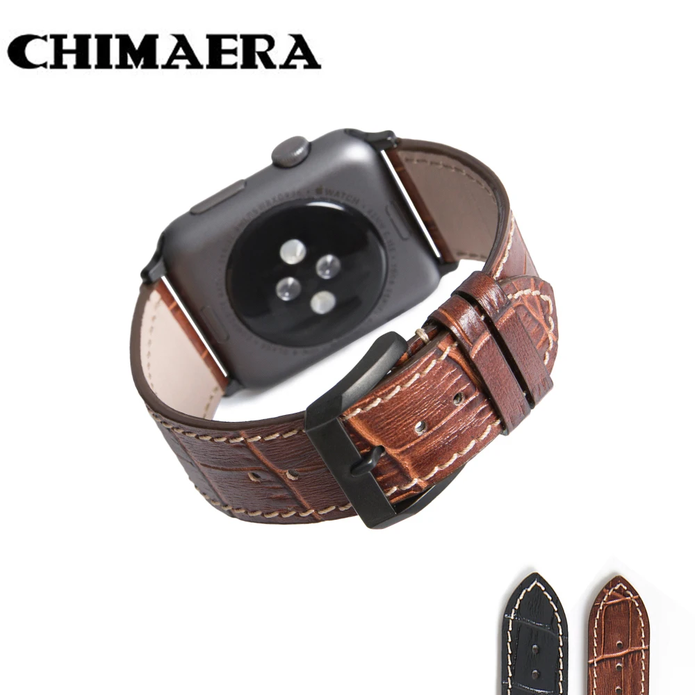 Ремешок CHIMAERA для Apple Watch 42 мм 44 кожаный черный коричневый браслет Iwatch watch Series 1 2Series 3
